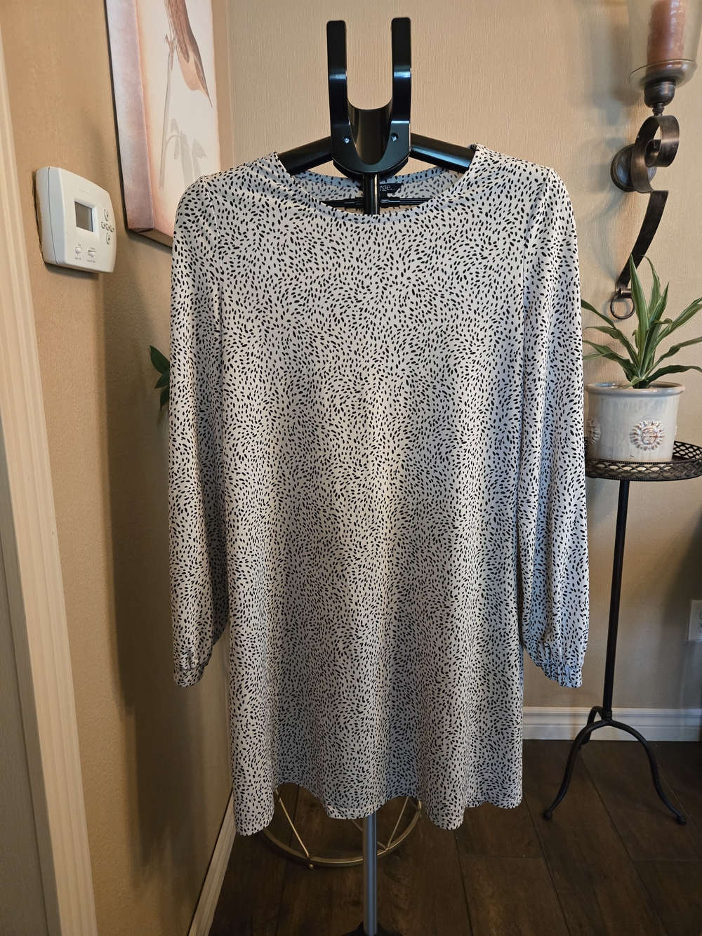 Long Sleeve Dot-Print Tunic Dress
